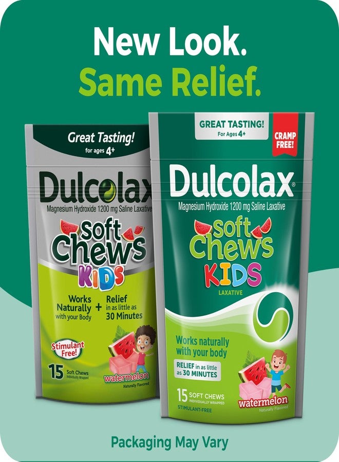 Dulcolax Kids Saline Laxative Soft Chews, Stimulant-Free Laxatives, Gentle Constipation Relief for Kids, Softens Stool, Watermelon Flavor, Magnesium Hydroxide 1200 mg, 15 Count - Image 2