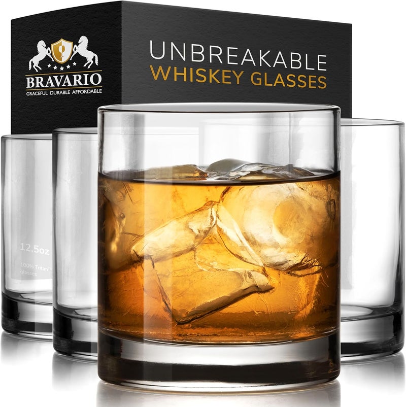 Bravario Unbreakable Tritan Plastic Whiskey Glasses | Shatterproof Double Rocks | Dishwasher-Safe | BPA-free | Perfect for Cocktail Bourbon | 12.5 oz, Set of 4 - Image 1