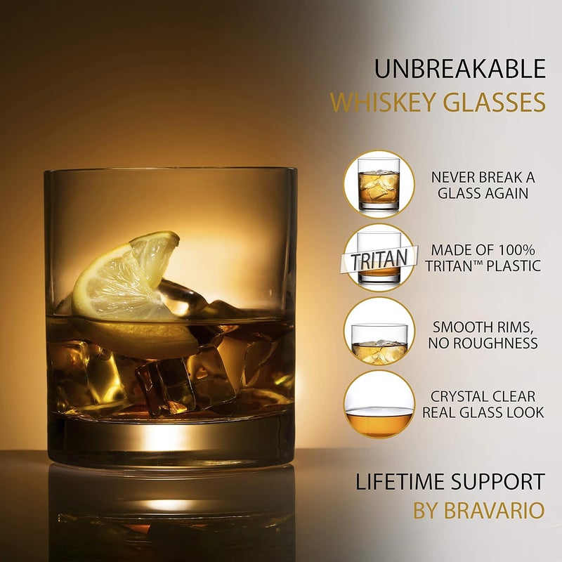 Bravario Unbreakable Tritan Plastic Whiskey Glasses | Shatterproof Double Rocks | Dishwasher-Safe | BPA-free | Perfect for Cocktail Bourbon | 12.5 oz, Set of 4 - Image 3