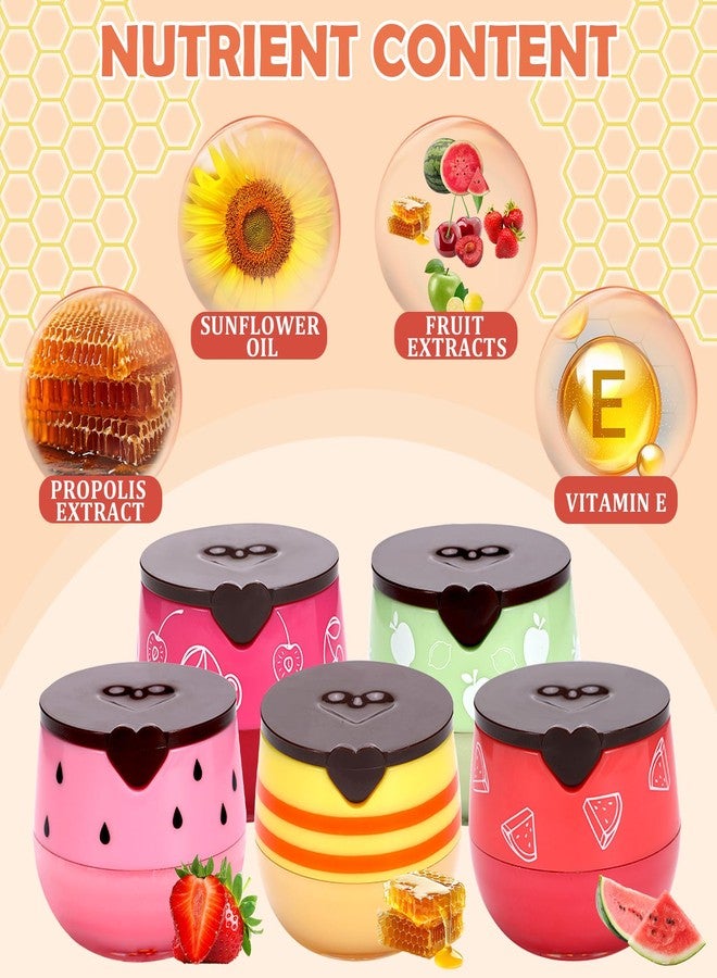 IFVGFB 5PCS Natural Honey Lip Balm Set - Moisturizing Beeswax Formula for Dry, Chapped Lips - Non-Greasy, Day & Night Use, Bee Balm Lip Balm Honey Pot - Image 5