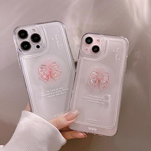 Ownest Compatible for iPhone 13 Cute 3D Pink Bowknot Slim Clear Aesthetic Design Women Teen Girls Camera Lens Protection Phone Cases Cover - Image 2