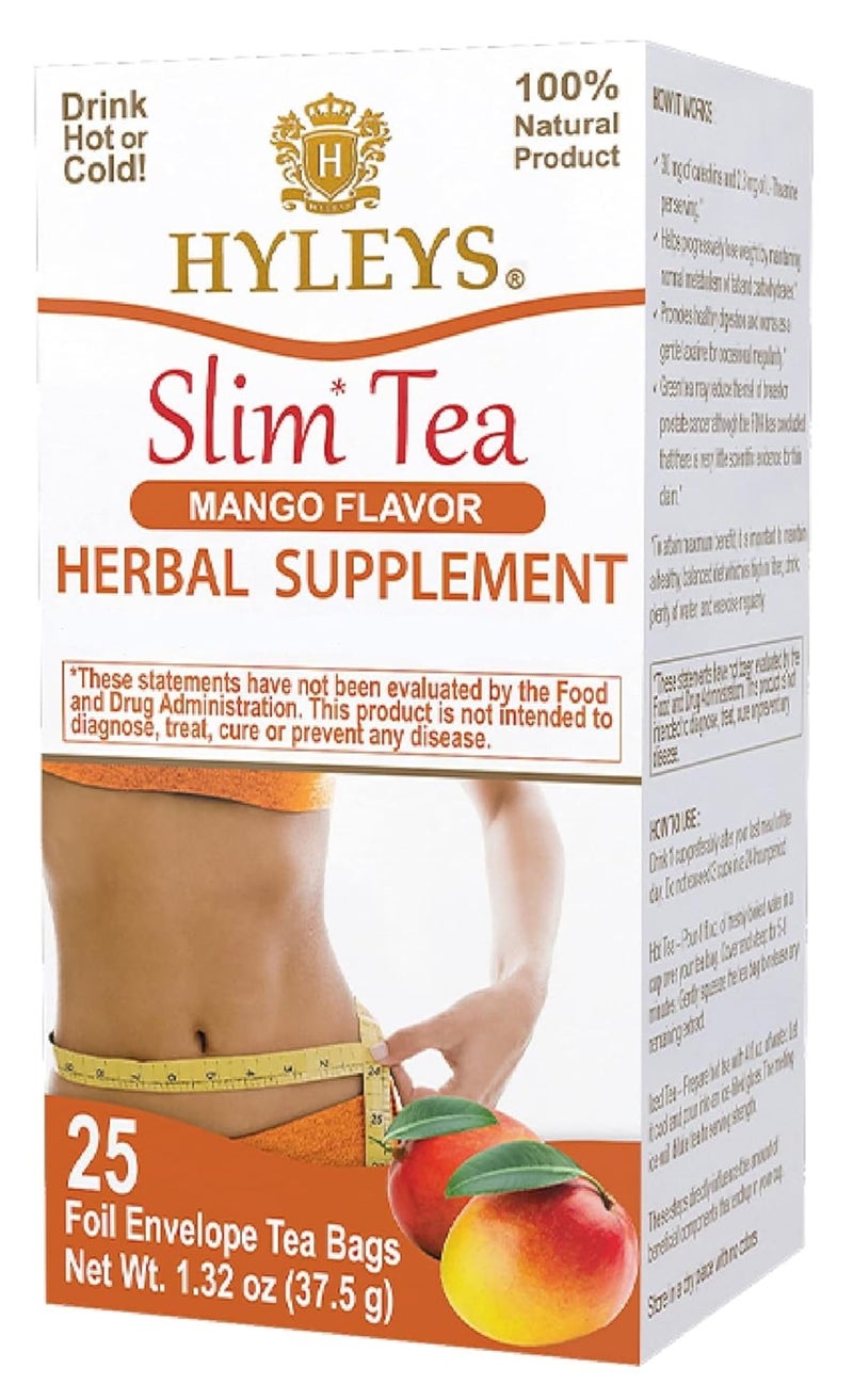 Hyleys Slim Tea Mango Flavor Weight Loss Herbal Supplement Cleanse and Detox 25 Tea Bags 6 Pack