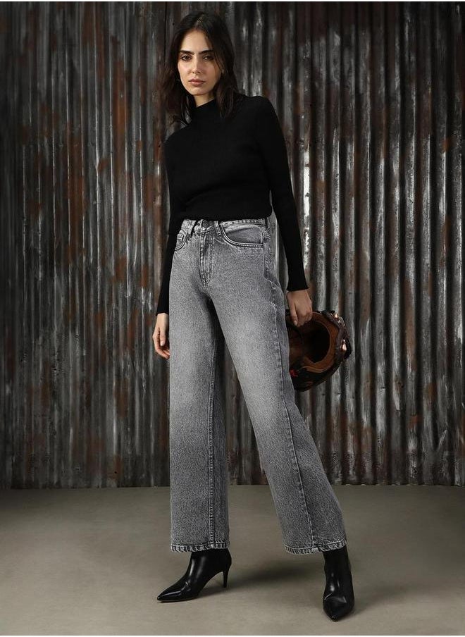 HIGH STAR High Rise Faded Straight Fit Jeans by Styli  - Image 1