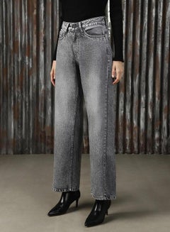 HIGH STAR High Rise Faded Straight Fit Jeans by Styli  - Image 2