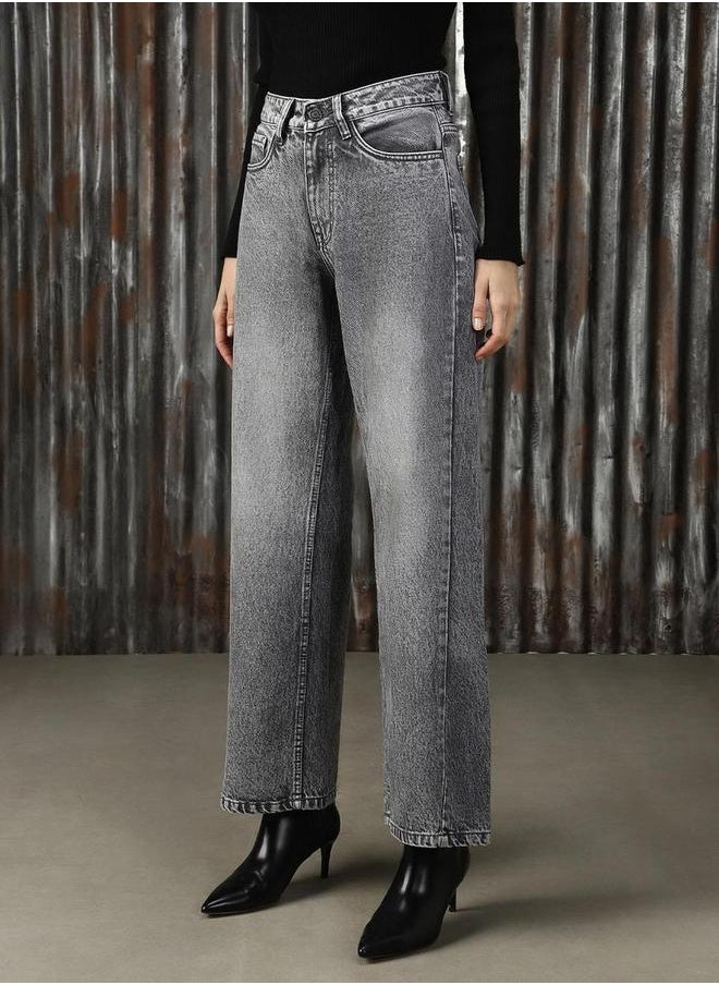 HIGH STAR High Rise Faded Straight Fit Jeans by Styli  - Image 2