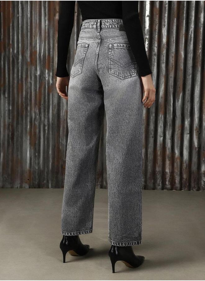HIGH STAR High Rise Faded Straight Fit Jeans by Styli  - Image 3