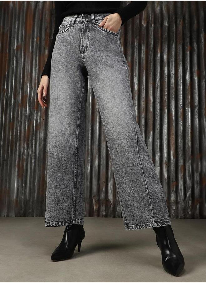 HIGH STAR High Rise Faded Straight Fit Jeans by Styli  - Image 5
