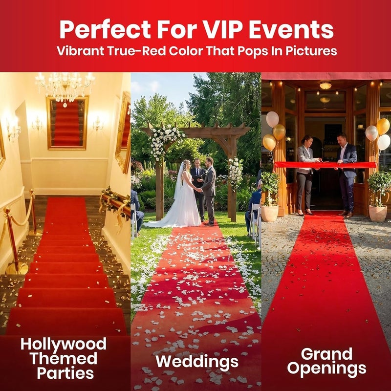 ARS Red Carpet Runner Indoor/Outdoor Large Celebration, Red Carpet Runner for Exhibition, Large celebrations, weddings, birthdays, parties, decorative steps, running tracks, red carpet - Image 3