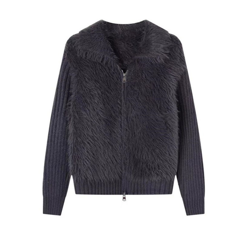 Women's Faux Fur Collar Knitted Cardigan - Image 5