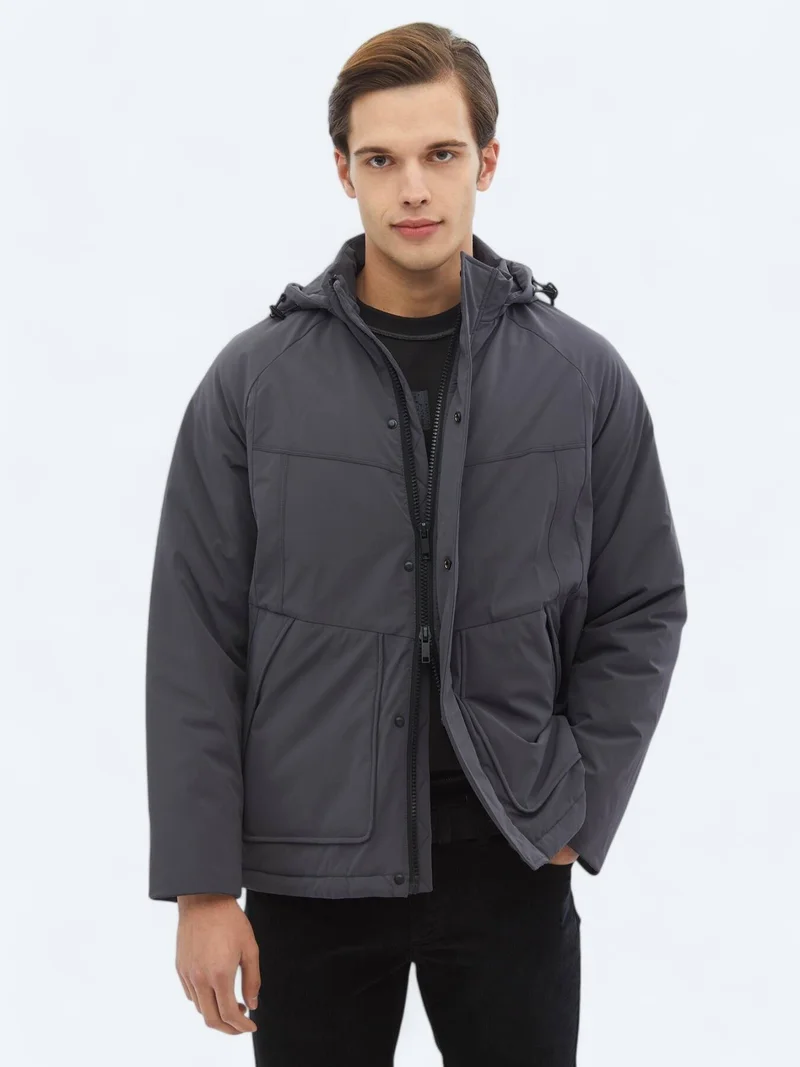 Kip Grey Regular Fit Casual Weaving Coat