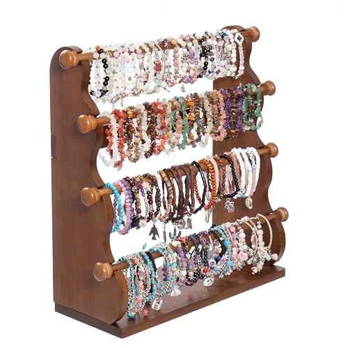 Donmills 4 Tier Wooden Bracelet Holder Stand – Bracelet Organizer Storage Display for Selling- Bangle & Scrunchie,Watch Jewelry Organizer Showcase and Home Storage (Dark Brown) - Image 1
