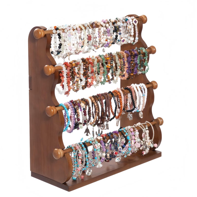 Donmills 4 Tier Wooden Bracelet Holder Stand – Bracelet Organizer Storage Display for Selling- Bangle & Scrunchie,Watch Jewelry Organizer Showcase and Home Storage (Dark Brown) - Image 4