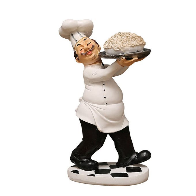 ITALIAN CHEF FIGURINE HOLDING PASTA KITCHEN DECOR STATUE FOR COUNTERTOP CABINET CUPBOARD HOME KITCHEN COOK RESTAURANT DECOR