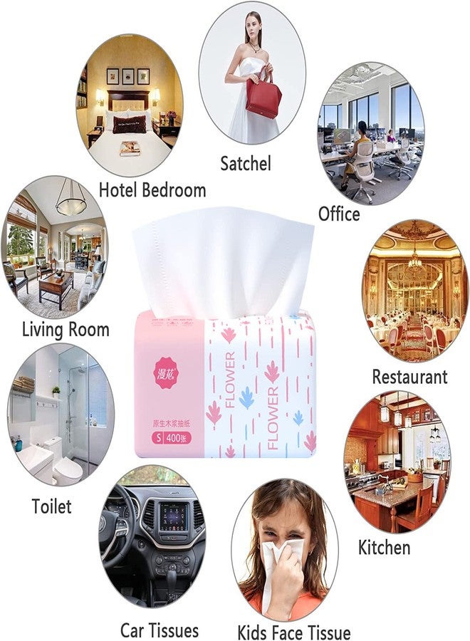 Aturmon Pack of 4, Small Facial Tissue, Toilet Paper, Bag Cover, Disposable Napkin, Material Wood Pulp Fiber NOT COTTON, White Facial Paper Tissues, 5-Ply, 400 Sheets per Pack - Image 2