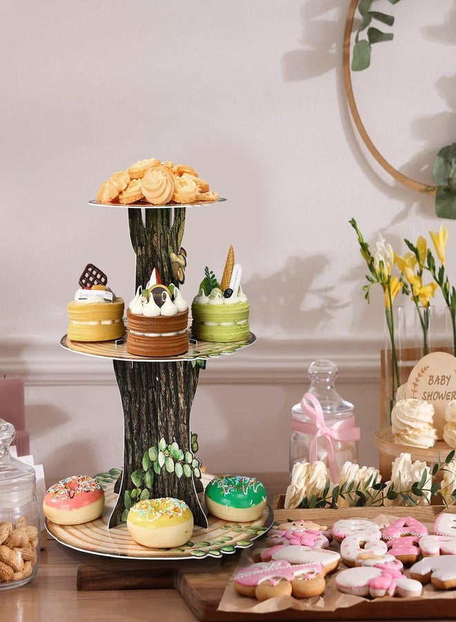 Zopeal Woodland Cupcake Stand Forest Cupcake Holder Wood Grain Cardboard Cake Topper Woodland Party Decoration for Green Nature Theme Baby Shower Birthday Wedding Party Supplies - Image 4