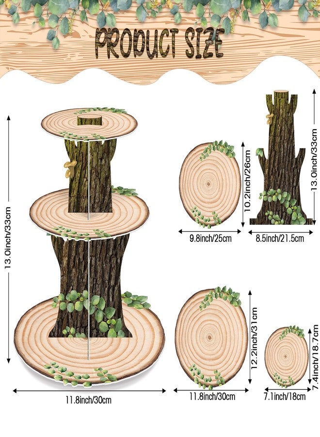 Zopeal Woodland Cupcake Stand Forest Cupcake Holder Wood Grain Cardboard Cake Topper Woodland Party Decoration for Green Nature Theme Baby Shower Birthday Wedding Party Supplies - Image 2