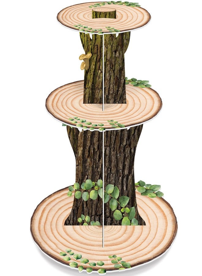 Zopeal Woodland Cupcake Stand Forest Cupcake Holder Wood Grain Cardboard Cake Topper Woodland Party Decoration for Green Nature Theme Baby Shower Birthday Wedding Party Supplies - Image 1