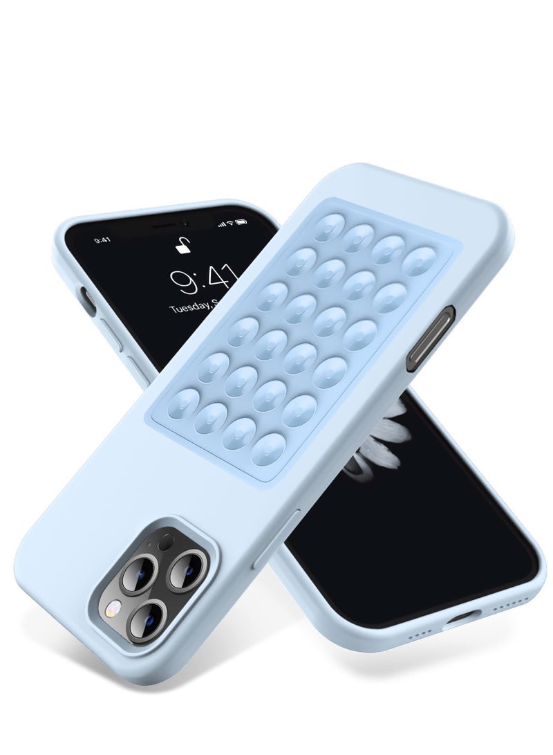 جراب هاتف من السيليكون الناعم مع قاعدة شفط وحامل حماية كاملة ضد الصدمات لهاتف iPhone 16 Pro (أزرق فاتح)
