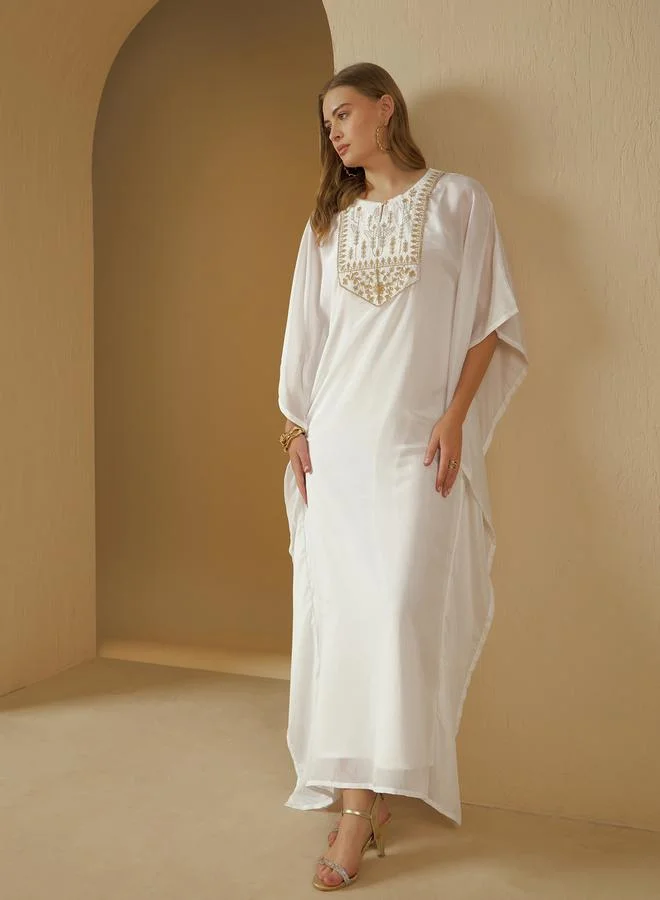Styli Embroidered Yoke Kaftan with Slip Dress