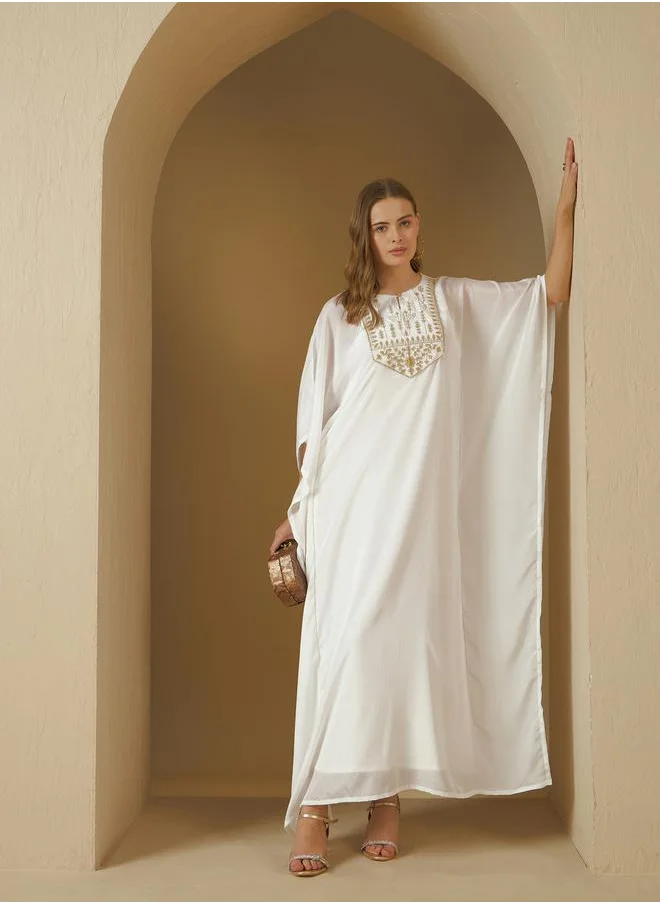 Styli Embroidered Yoke Kaftan with Slip Dress