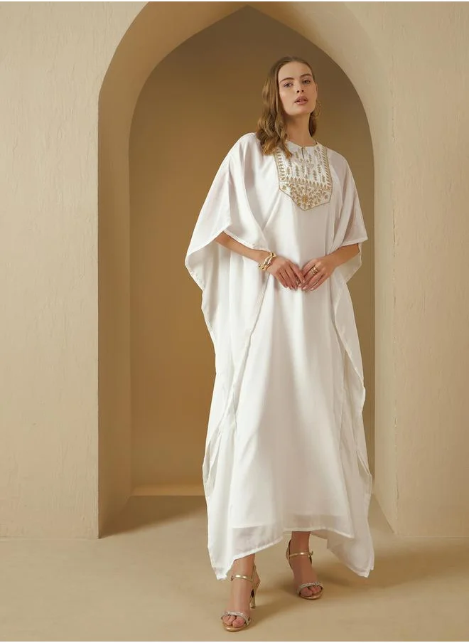 ستايلي Embroidered Yoke Kaftan with Slip Dress