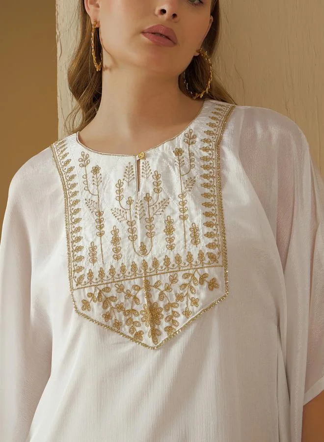 Styli Embroidered Yoke Kaftan with Slip Dress