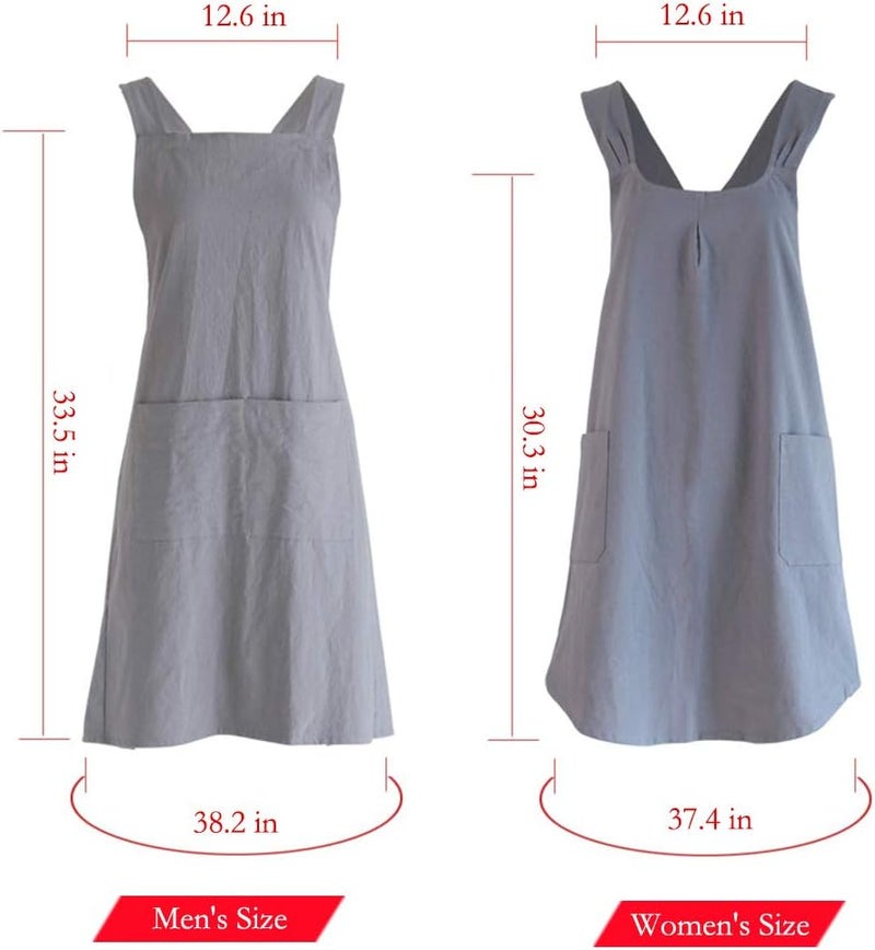 NEWGEM Japanese Linen Cross Back Cooking Aprons for Women Men with Pockets Cute for Baking Kitchen - Image 5