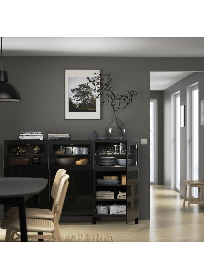 زبون باب زجاجي، زجاج أسود/شفاف، 60×38 سم - Image 3