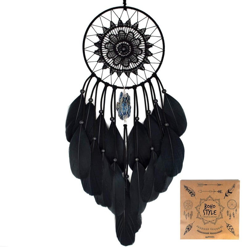 Urdeoms Black Dream Catchers for Bedroom Adults Boys Dream Catcher Wall Decor for Girls Crystals Boho Wall Hanging Decor Teens Room Decoration Festival Gifts IdeasNO16