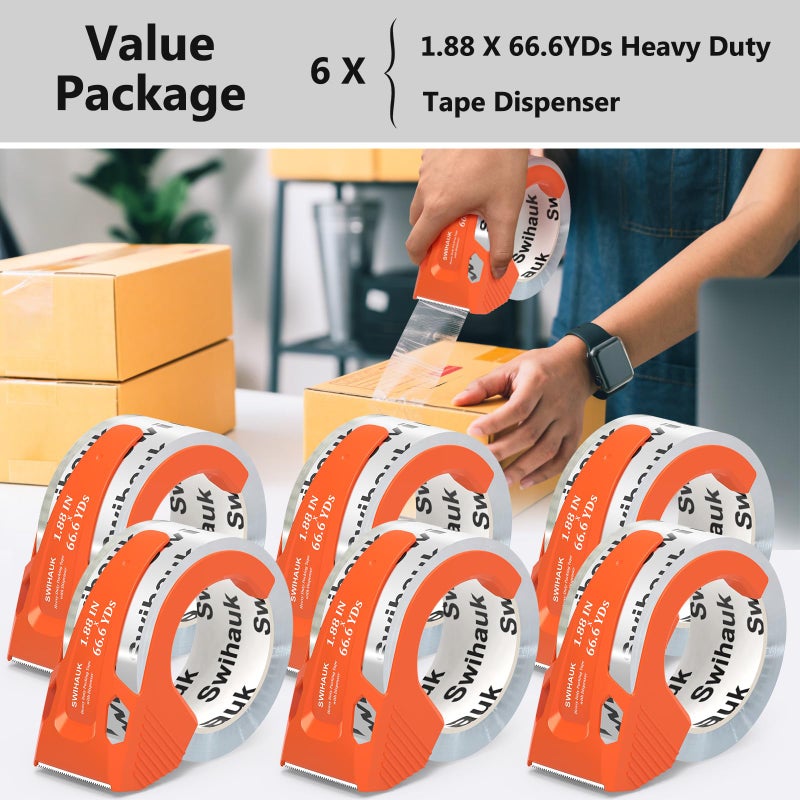 Swihauk Total 400 yd, 6 Pack 1.88 in x 66.6 yd - Heavy Duty Packing Tape with Dispenser Combo, Clear Shipping Tape, Packaging Tape, Package Tape for Shipping Moving Storage and Mailing, w30200 - Image 2