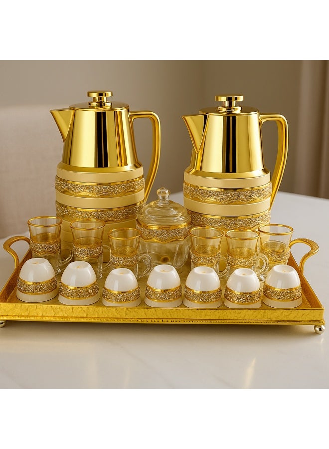 Damanhoor 22Pieces New Full Set Thermose 2Thermos 6Teacup With 6saucer 6Guava Cup 1Sugar Bowl 1Tray - Image 3