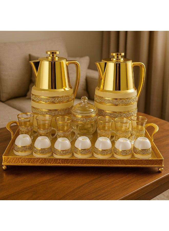 Damanhoor 22Pieces New Full Set Thermose 2Thermos 6Teacup With 6saucer 6Guava Cup 1Sugar Bowl 1Tray - Image 4