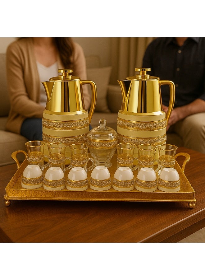 Damanhoor 22Pieces New Full Set Thermose 2Thermos 6Teacup With 6saucer 6Guava Cup 1Sugar Bowl 1Tray - Image 5