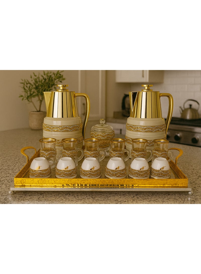 Damanhoor 22Pieces New Full Set Thermose 2Thermos 6Teacup With 6saucer 6Guava Cup 1Sugar Bowl 1Tray - Image 2
