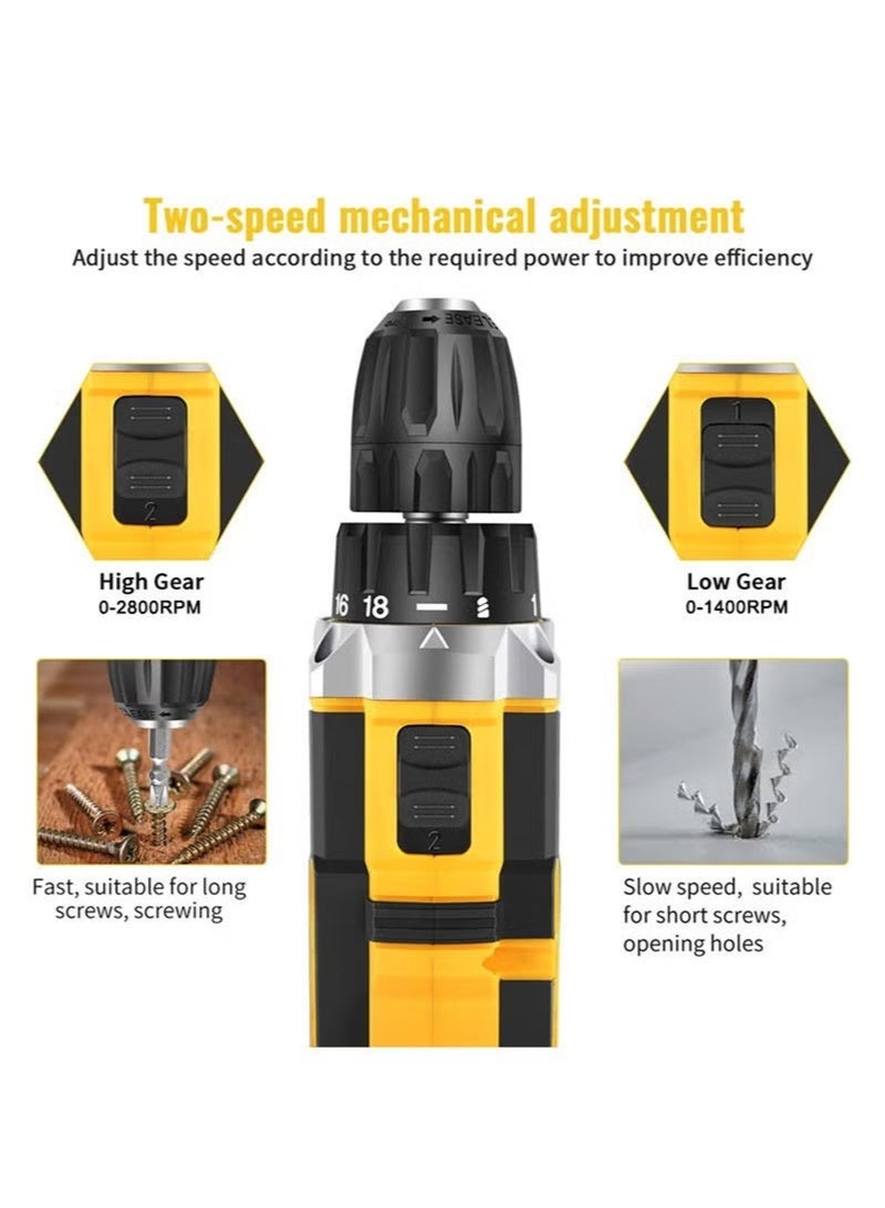 EzzySo 48V Cordless Drill Kit, 3/8" Chuck, 25+3 Clutch, LED Light, 186 lbs Torque, 2 Batteries & Accessories - cordless drill, 48v drill - Image 2