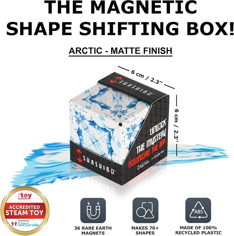 Shashibo Shape Shifting Box - Award-Winning STEM Fidget Toy with Ultra Strong Magnets - Puzzle Cube Transforms Into 100+ Shapes, Perfect Sensory Gift for Kids, Teens, and Adults (Arctic) - Image 3