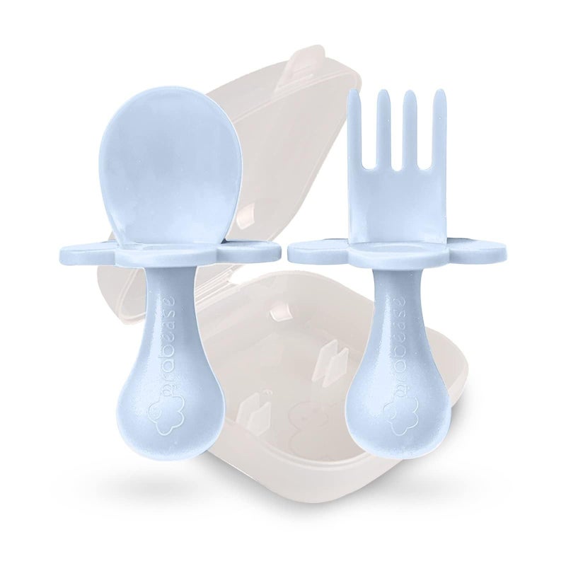 Grabease Baby Toddler SelfFeeding Fork and Spoon Utensils BPAFree PhthalateFree 1 Set Blue Baby Eating Essentials