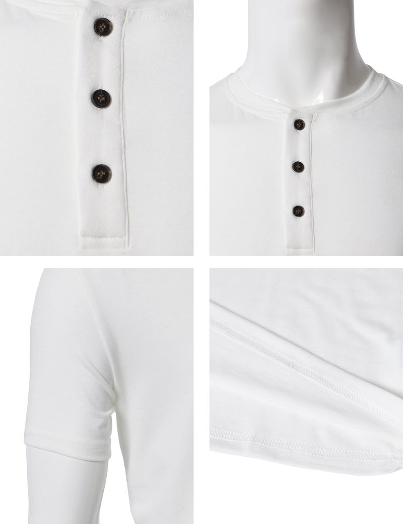 H2H Men's Slim Fit Button-Front Short Sleeve T-Shirt in Solid Color White US L/Asia XL (CMTTS0203) - Image 4