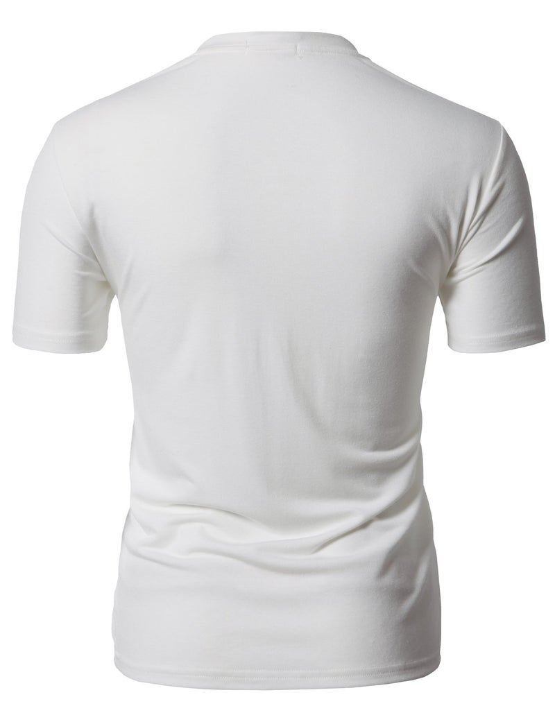 H2H Men's Slim Fit Button-Front Short Sleeve T-Shirt in Solid Color White US L/Asia XL (CMTTS0203) - Image 3