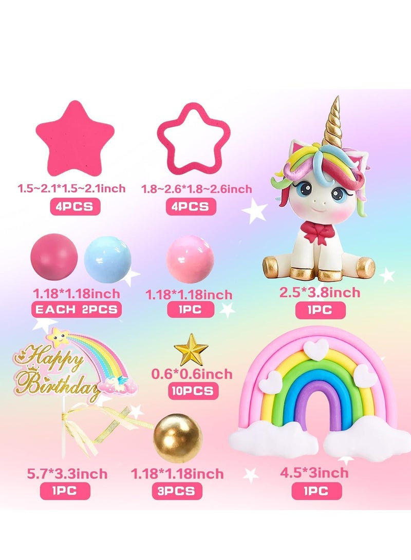 سجن سفما 29 قطعة كعكة يونيكورن الغطاء العلوي ، قوس قزح الديكور كعكة يونيكورن ، عيد ميلاد سعيد الديكور كعكة مع نجمة قوس قزح يونيكورن الكرة ، ومناسبة للأطفال الفتيان والفتيات حفلة عيد ميلاد الطفل دش اللوازم - Image 4