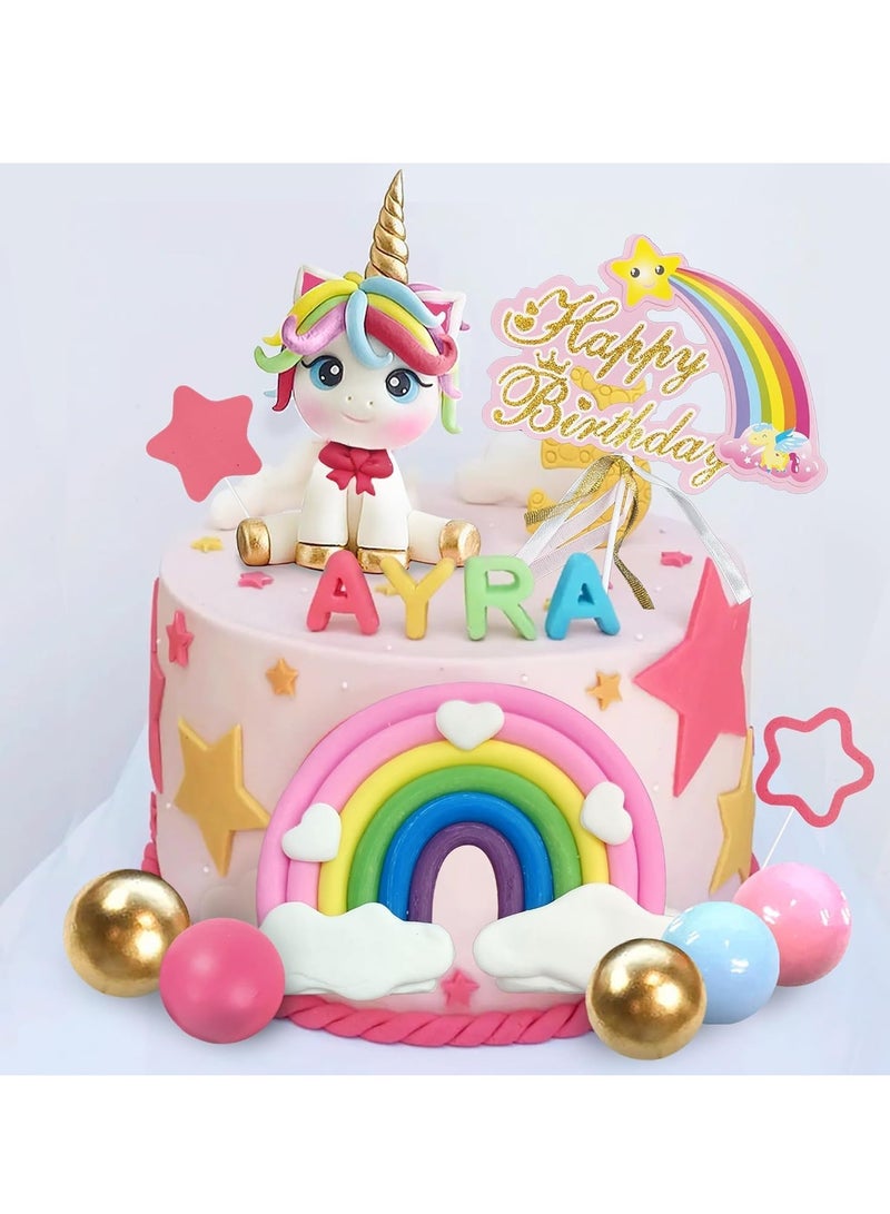سجن سفما 29 قطعة كعكة يونيكورن الغطاء العلوي ، قوس قزح الديكور كعكة يونيكورن ، عيد ميلاد سعيد الديكور كعكة مع نجمة قوس قزح يونيكورن الكرة ، ومناسبة للأطفال الفتيان والفتيات حفلة عيد ميلاد الطفل دش اللوازم - Image 1