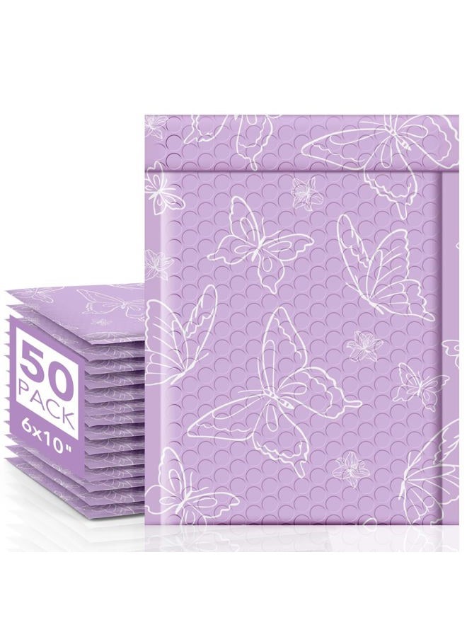 Metronic Bubble Mailers 6x10" 50 Pack Usable Size 6x9, Waterproof Padded Envelopes for Small Business, Self Seal Mailing Bubble Envelopes, Padded Mailers for Gifts Packaging, Shipping Purple Butterfly - Image 1