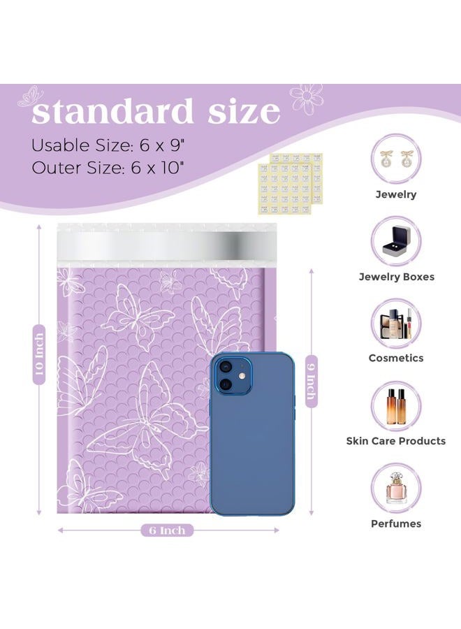 Metronic Bubble Mailers 6x10" 50 Pack Usable Size 6x9, Waterproof Padded Envelopes for Small Business, Self Seal Mailing Bubble Envelopes, Padded Mailers for Gifts Packaging, Shipping Purple Butterfly - Image 2
