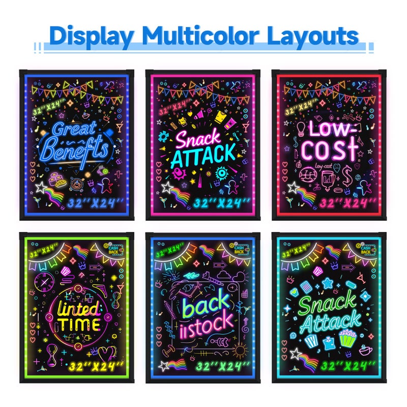 Hosim Standing A-Frame LED Message Writing Board, 32â€x 24" Illuminated Erasable Neon Restaurant Menu Sign Board with 8 Colors Markers & 16 Lighting Colors DIY Chalkboard Light Up Sign - Image 3