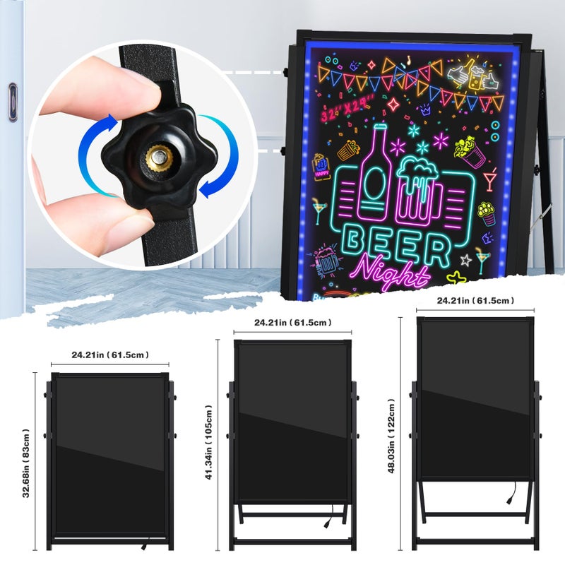 Hosim Standing A-Frame LED Message Writing Board, 32â€x 24" Illuminated Erasable Neon Restaurant Menu Sign Board with 8 Colors Markers & 16 Lighting Colors DIY Chalkboard Light Up Sign - Image 5