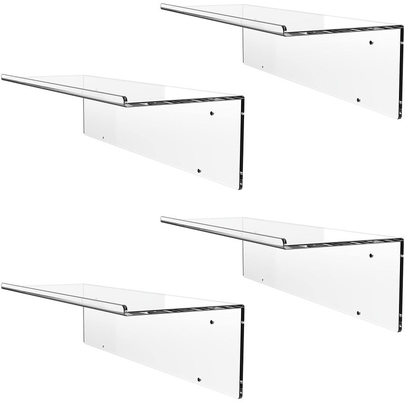 Clear Acrylic Floating Shelves Set of 4 for Lego Sets Funko Pop Collectibles Bookshelf Figures Plant Picture Photo Modern Wall Ledge Floating Shelf for Bedroom Decor Living Room Wall Mounted