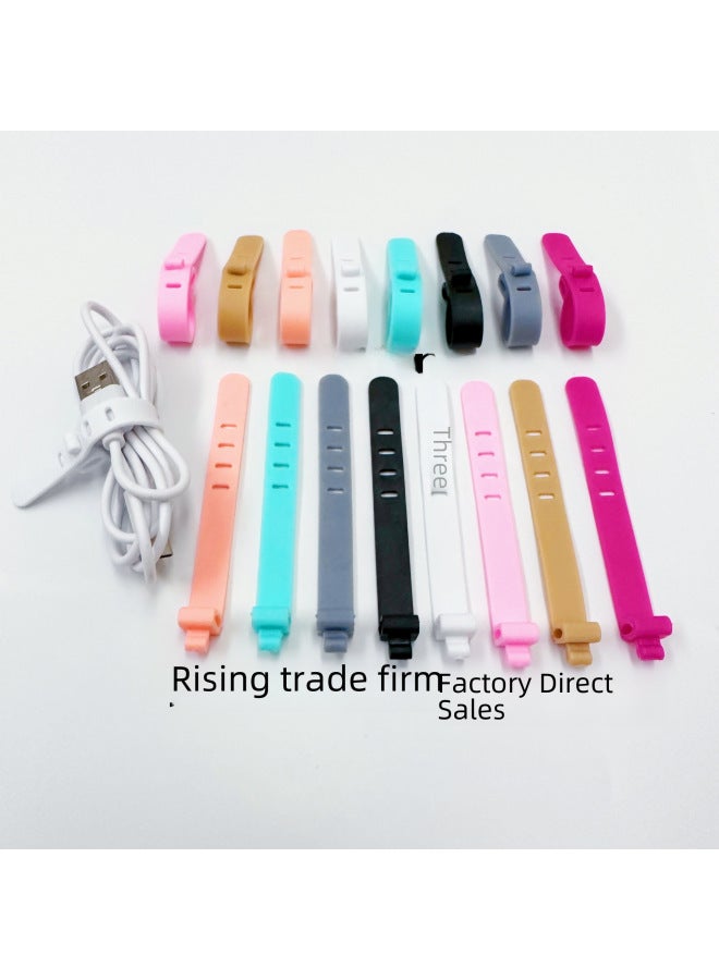 Loquat 95mm Silicone Cable Ties Earphone Organizer Data Cable Ties Desktop Convenient Bundling Charging Winder-Color:Black 3-hole Oval Buckle (73 * 10mm) - Image 2