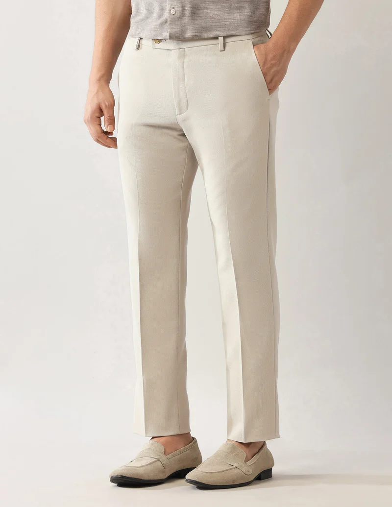 Arrow Beige Textured Autoflex Trousers for Men | Best Price UAE
