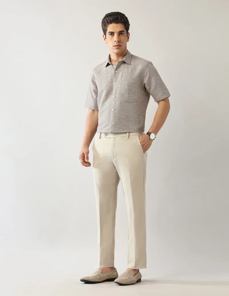 Arrow Beige Textured Autoflex Trousers for Men | Best Price UAE
