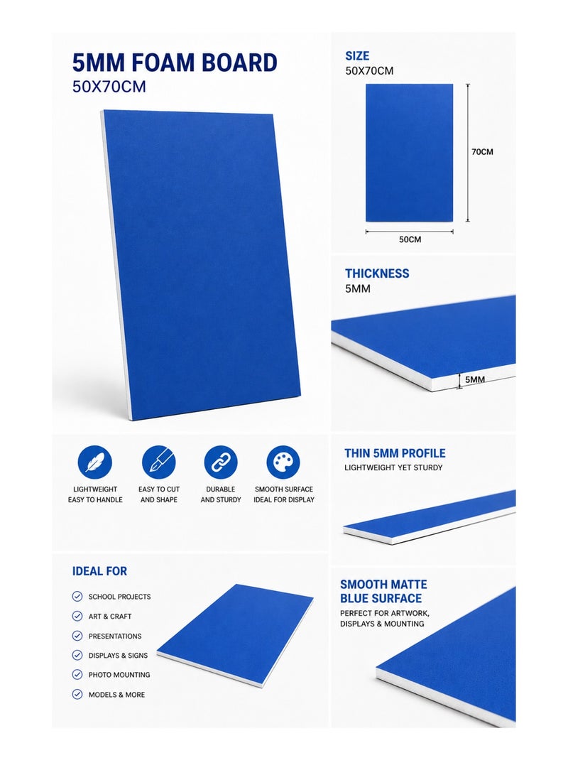 1-Piece 5mm Thick Foam Board For Craft And Illustration 50x70cm Size Blue - Image 2